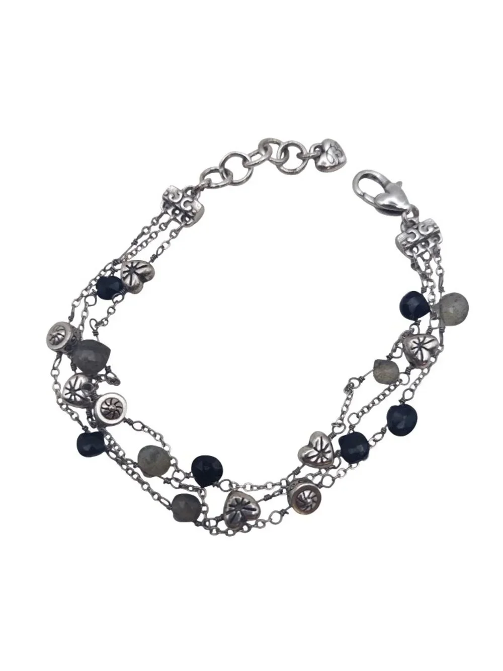 Brighton Three Strand Labradorite Crystal Bead Bracelet Silver Plated Adjustable